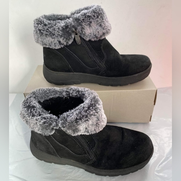 Khombu Shoes - Khombu Jessica Womens Boots Winter Faux Fur Leather Ankle Booties Black Size 7M